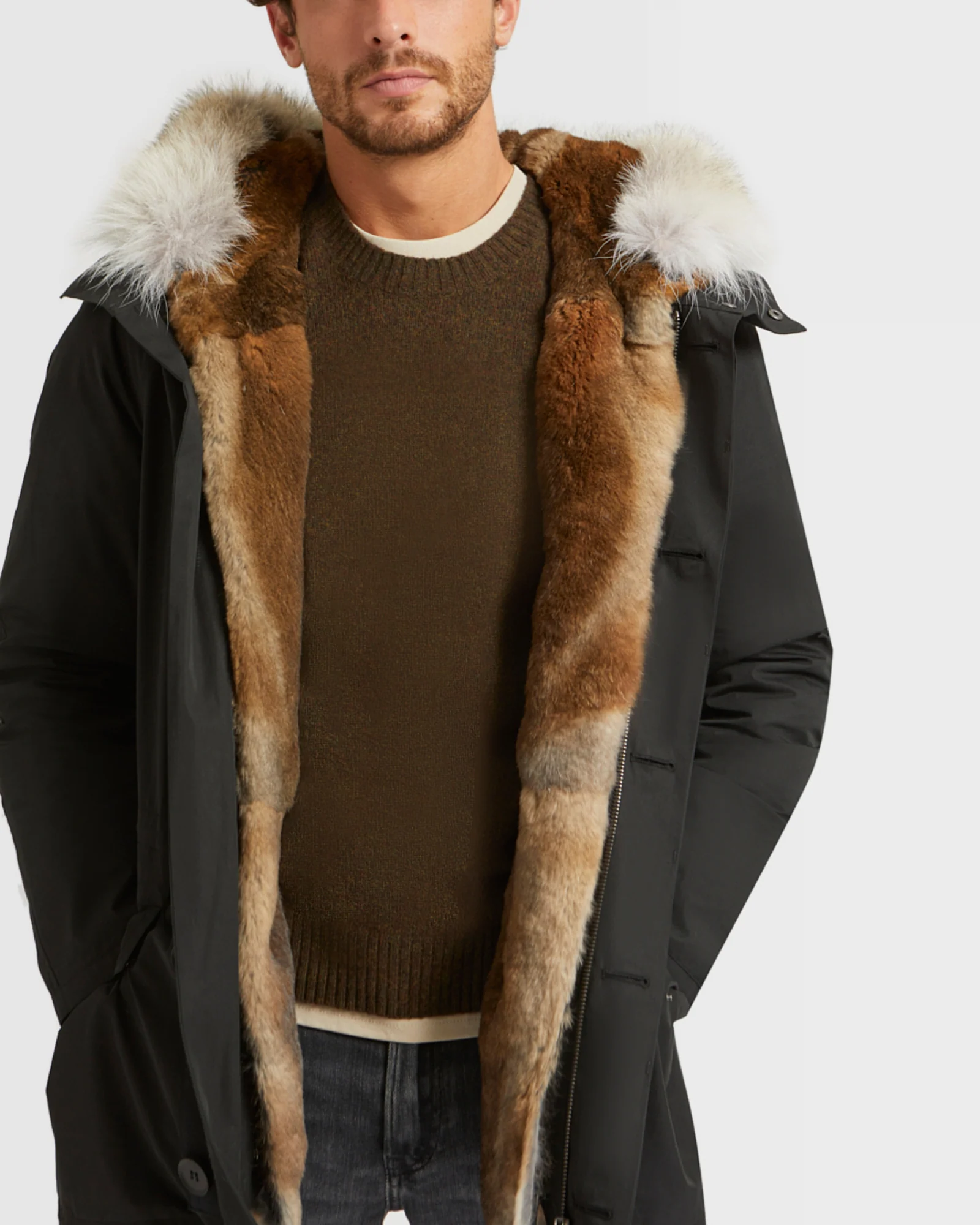 Short Iconic parka in technical cotton and coyote and rabbit fur – Image 5