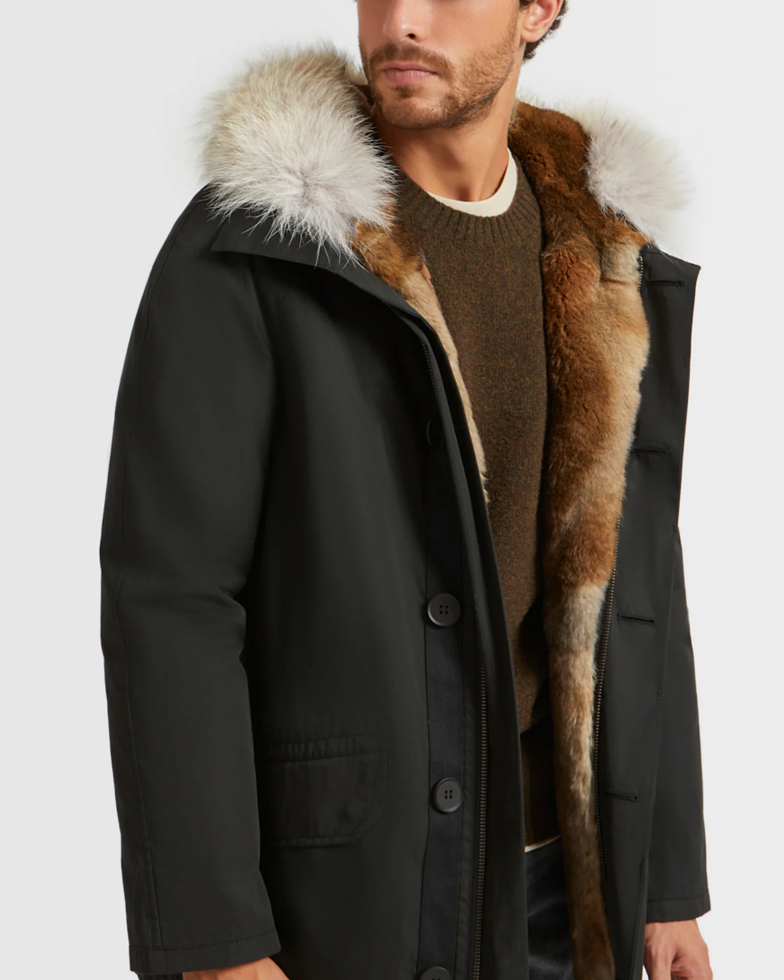 Short Iconic parka in technical cotton and coyote and rabbit fur – Image 3