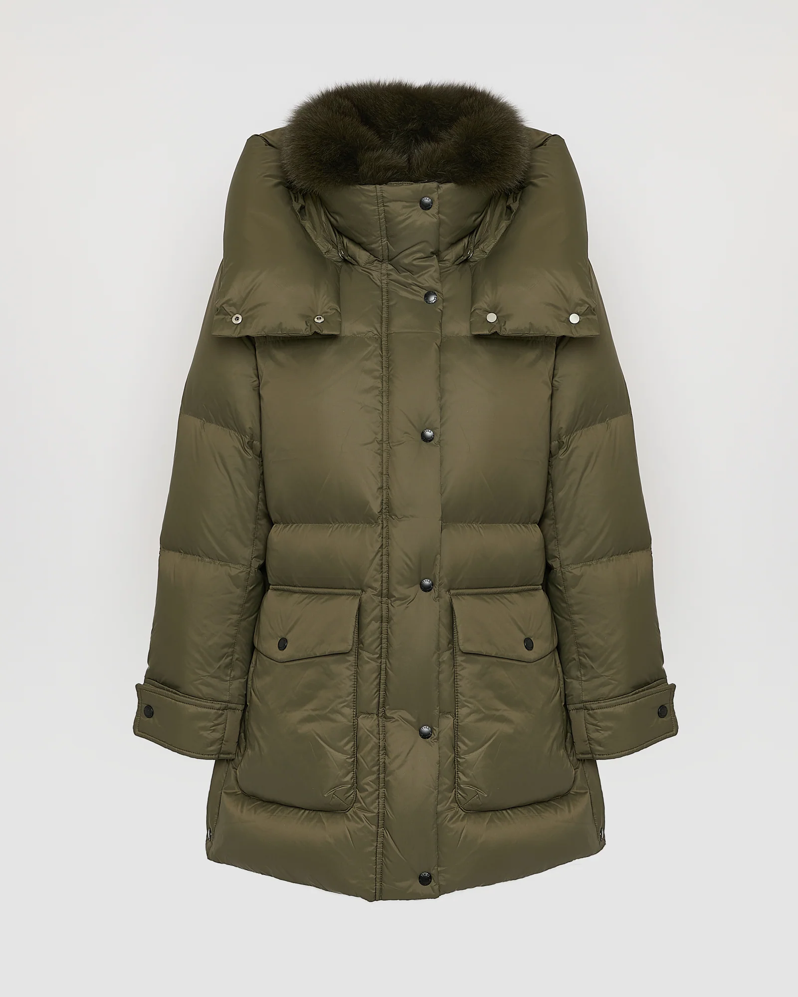 3/4 down jacket in water-repellent technical fabric with fox fur collar trim – Image 3