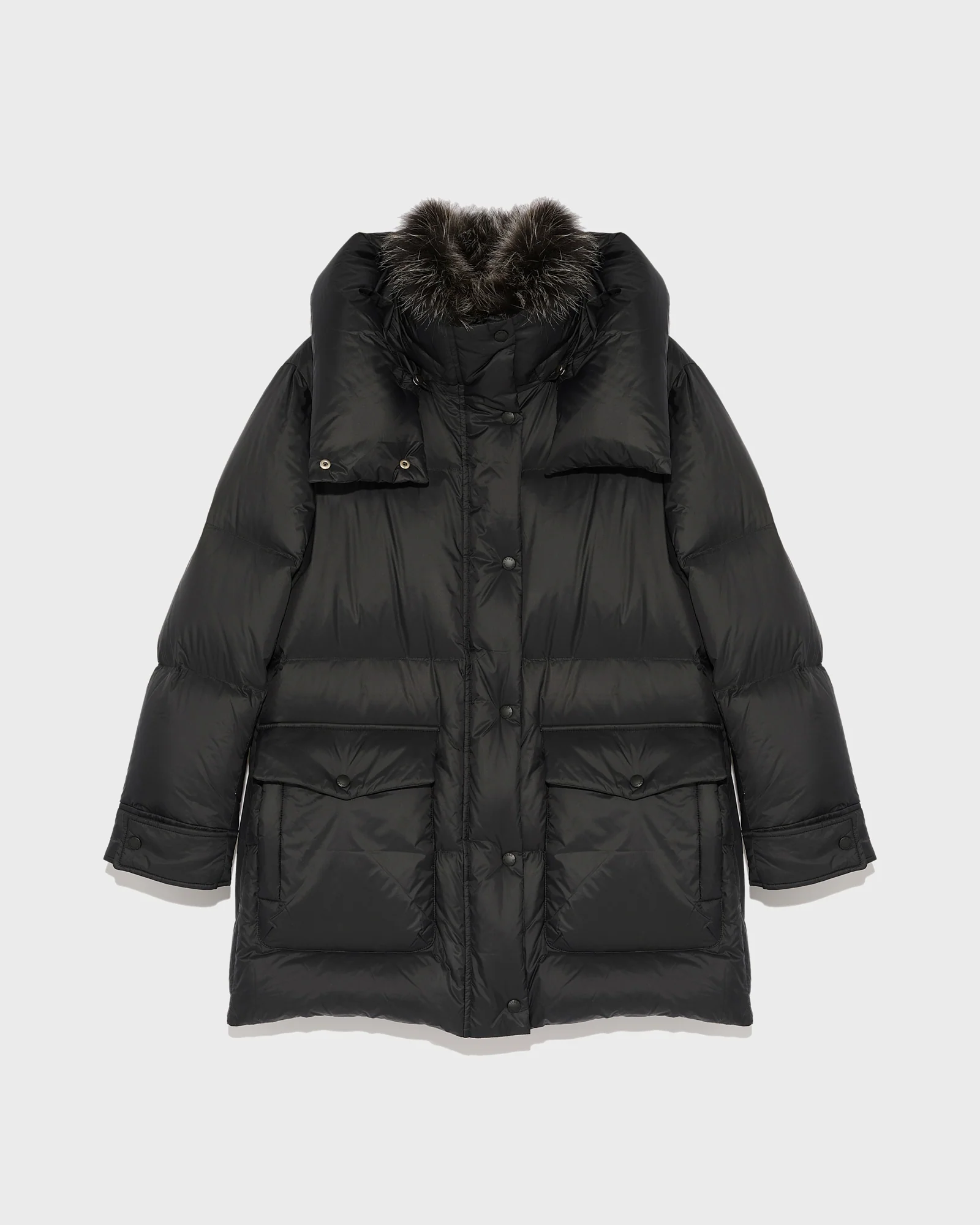 3/4 down jacket in water-repellent technical fabric with fox fur collar trim – Image 5
