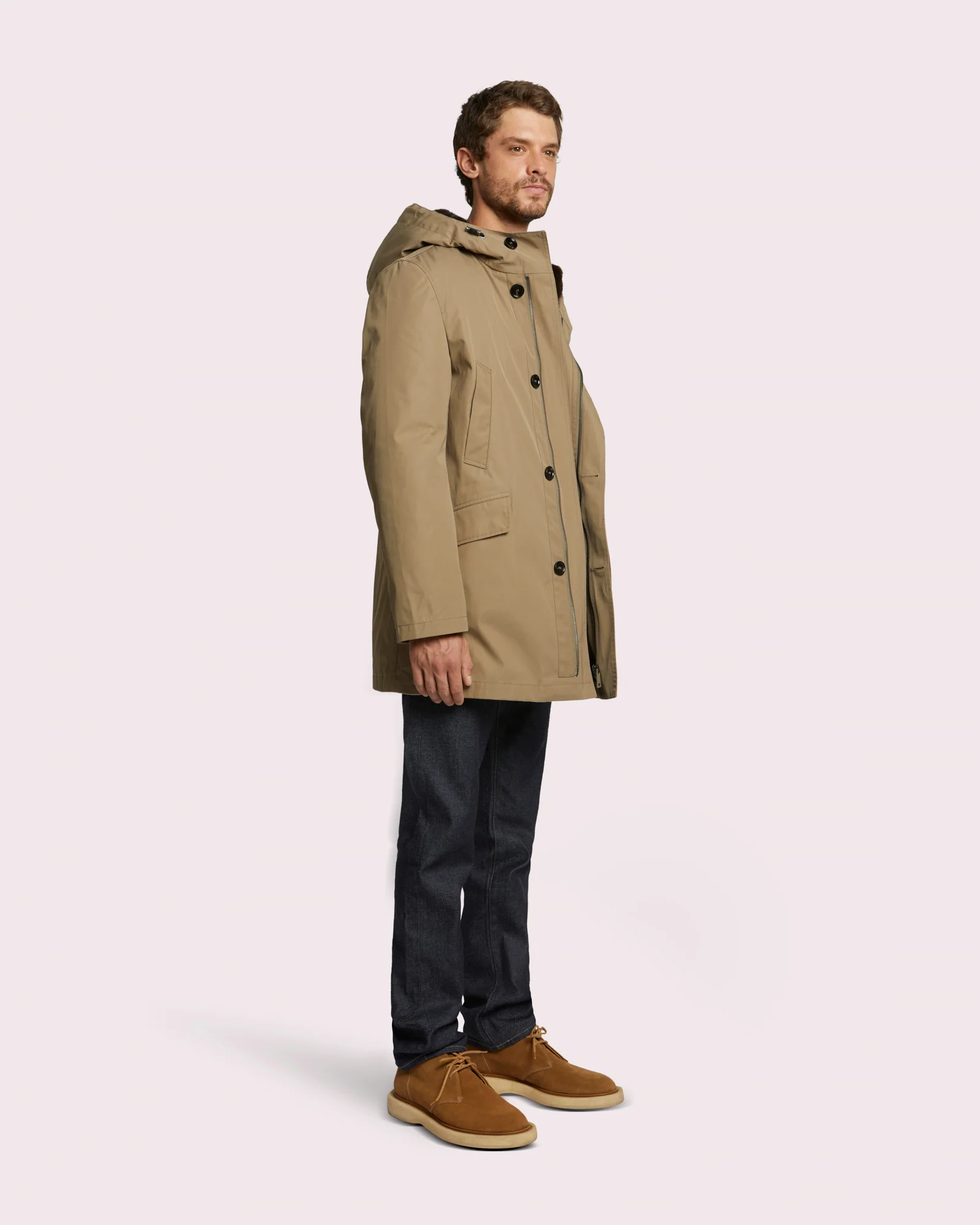 Regular parka in gabardine and mink fur - beige – Image 3