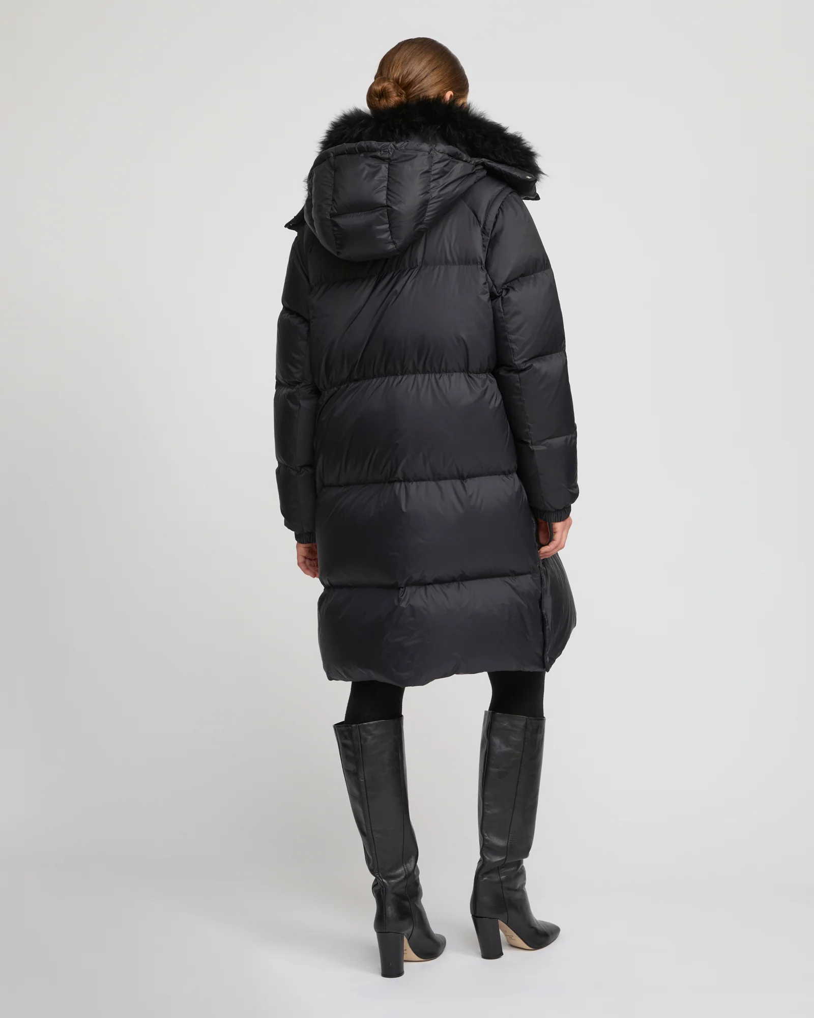 7/8 Long down jacket in water-repellent technical fabric with collar trim in fluffy lambswool – Image 6