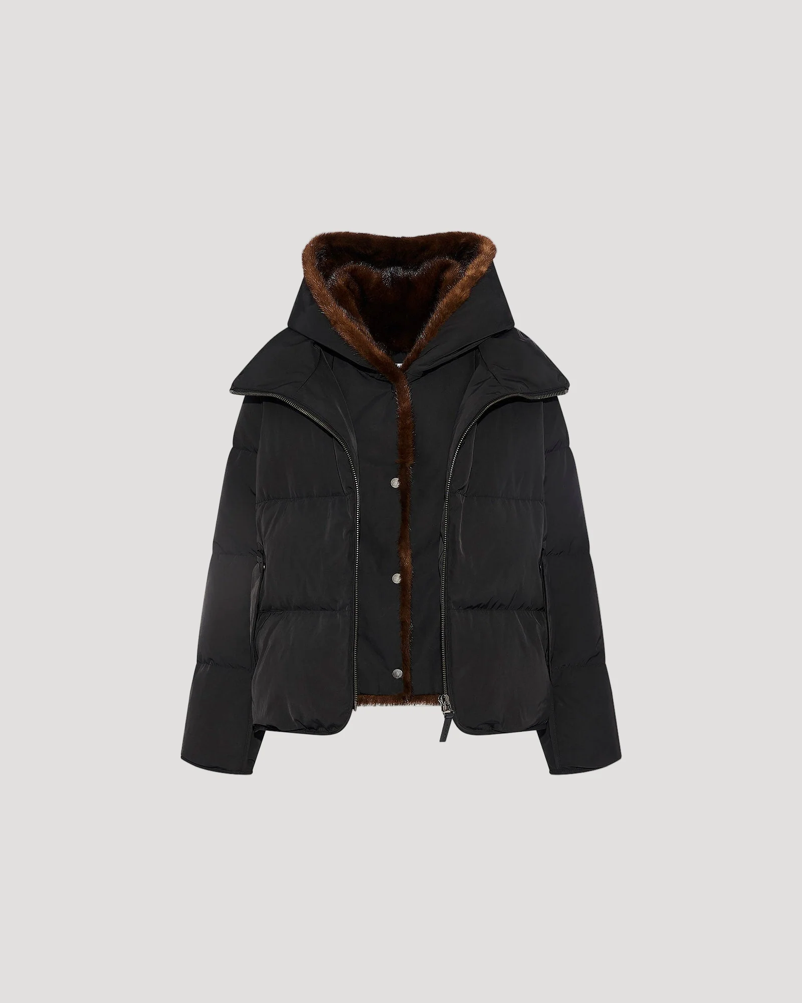 Iconic "A" line down jacke with mink fur hooded bib – Image 7
