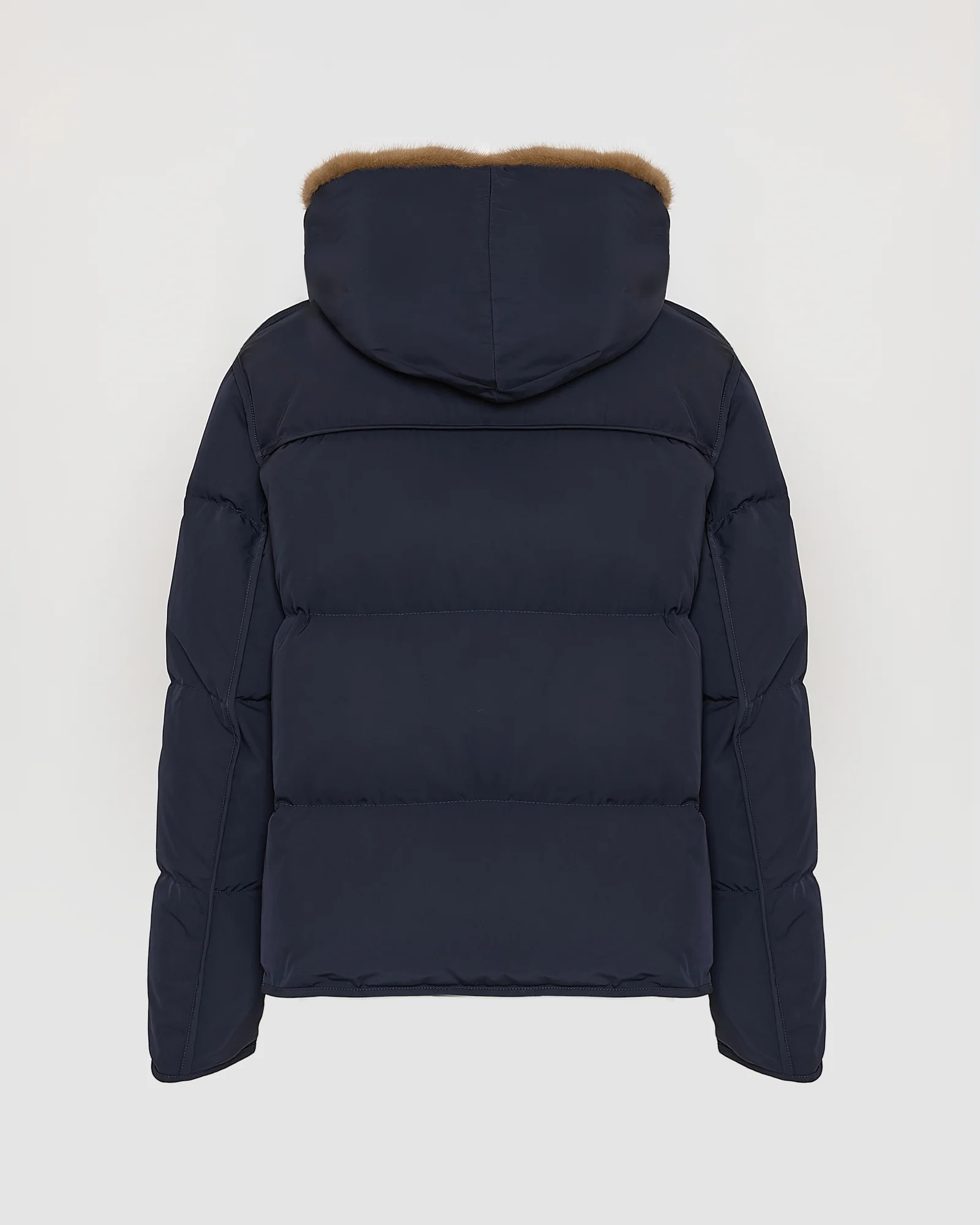 Iconic "A" line down jacke with mink fur hooded bib – Image 7
