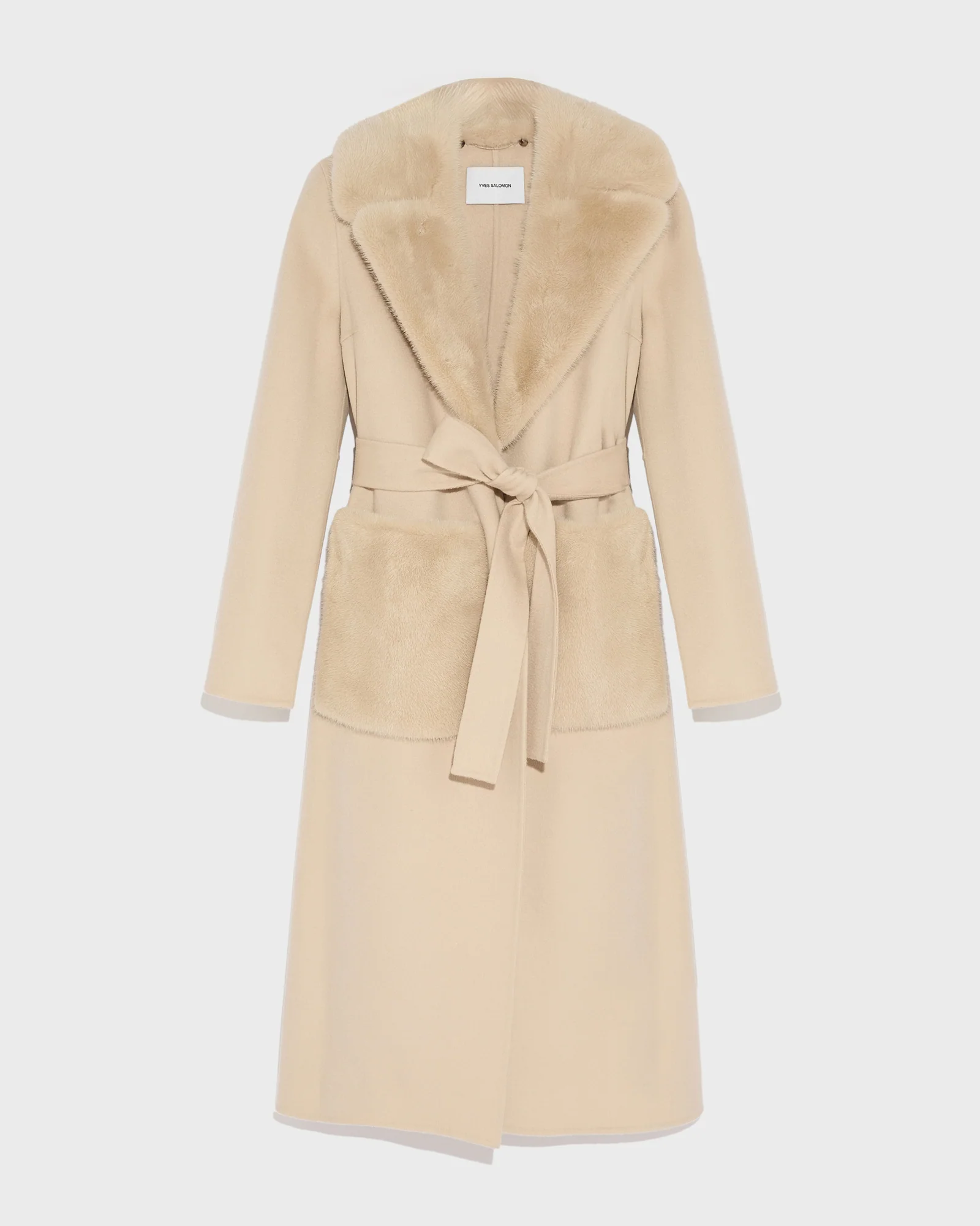 Belted coat in cashmere wool with mink fur collar and over-pockets – Image 4