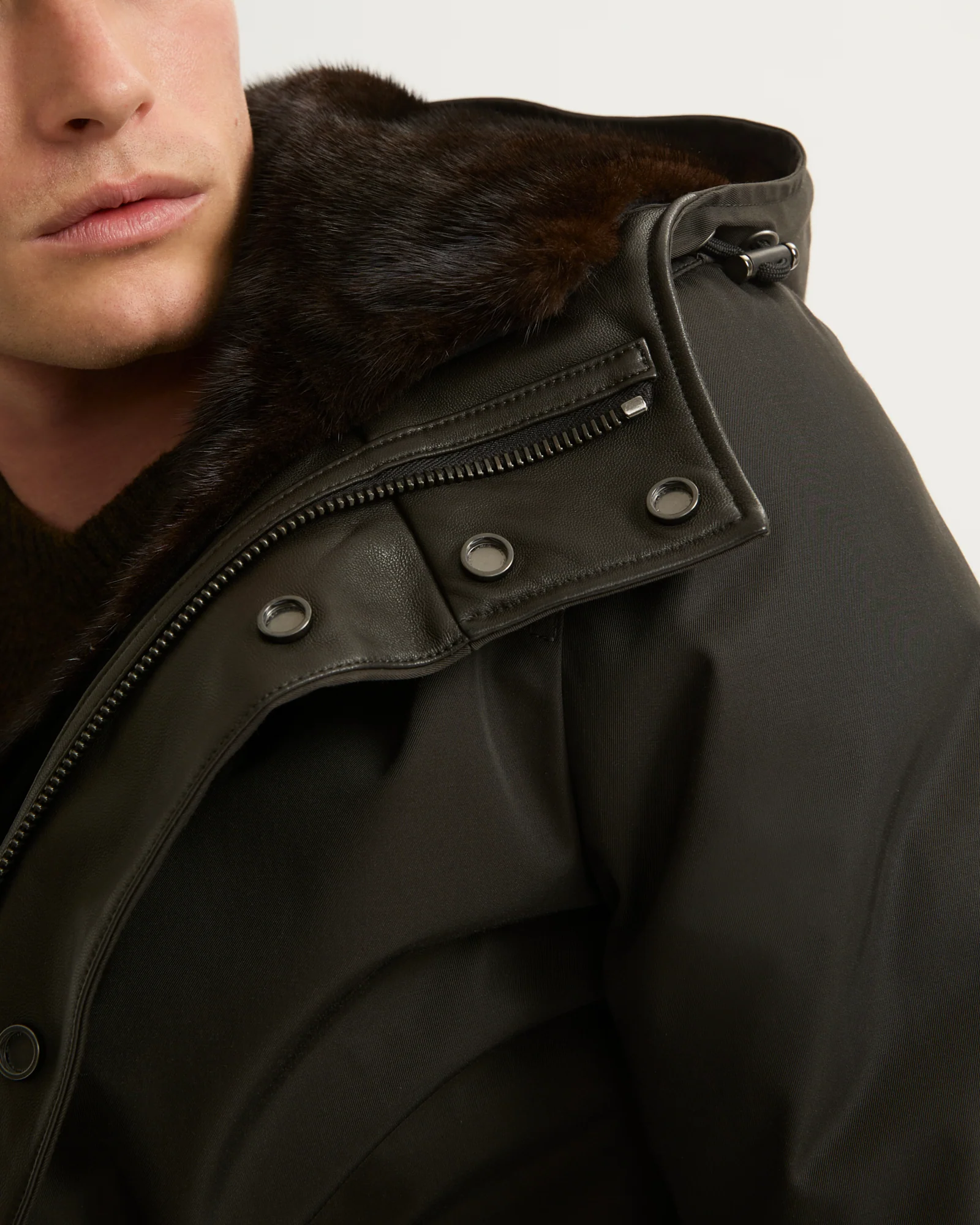 Fitted Parka In waterproof Technical Gabardine And Mink fur – Image 3