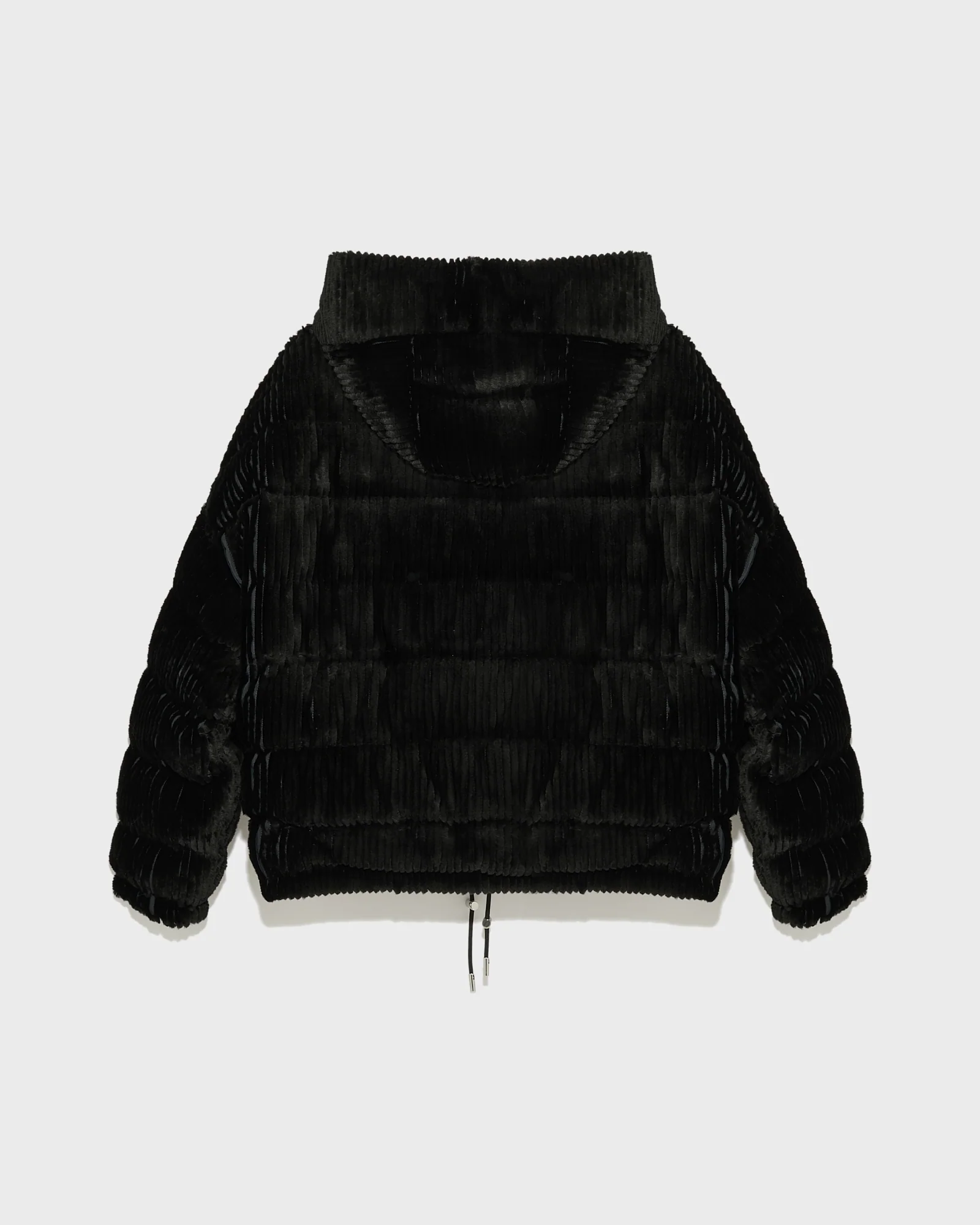 Short hooded down jacket in technical fabric reversible ribbed rex rabbit fur – Image 8