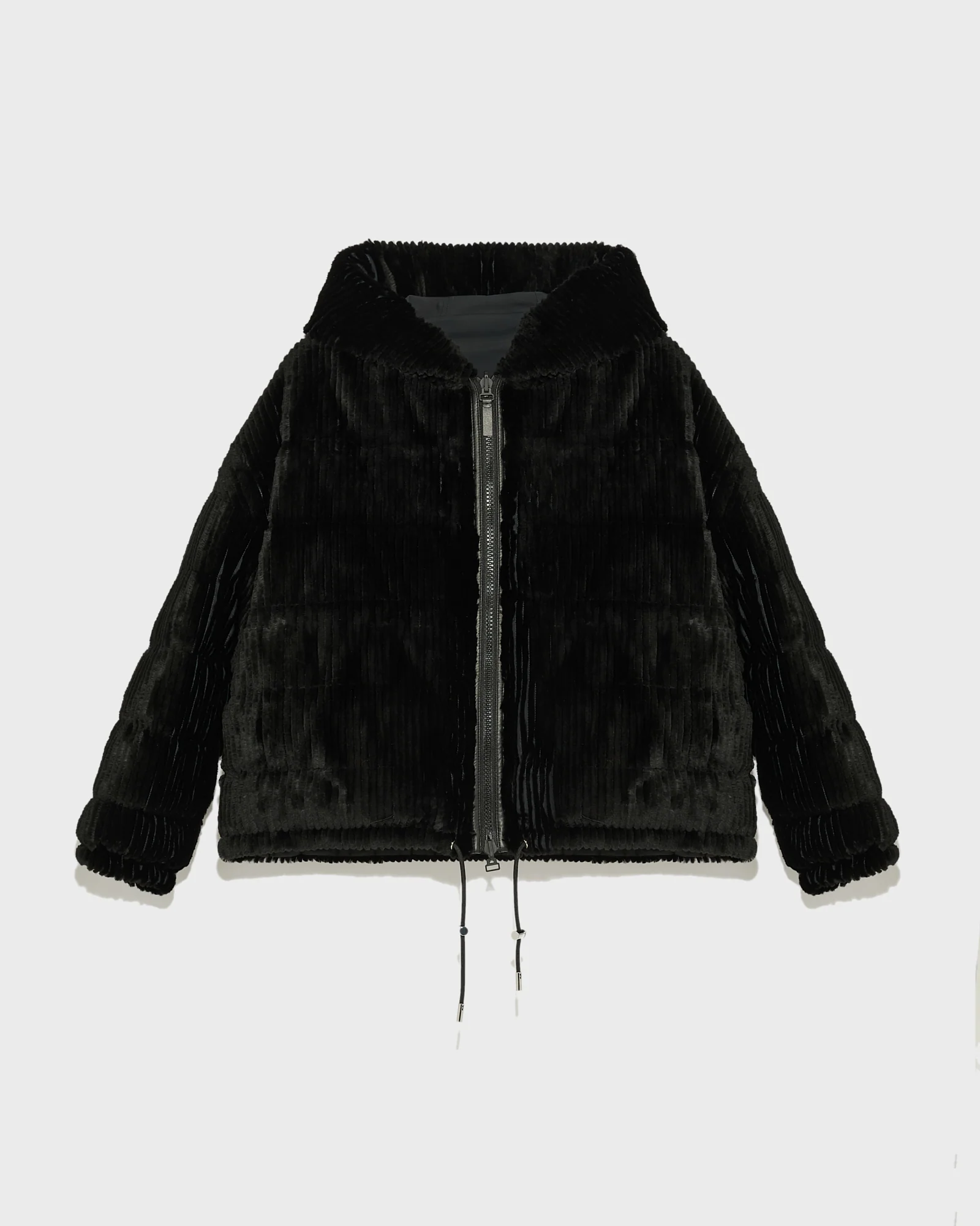 Short hooded down jacket in technical fabric reversible ribbed rex rabbit fur – Image 7