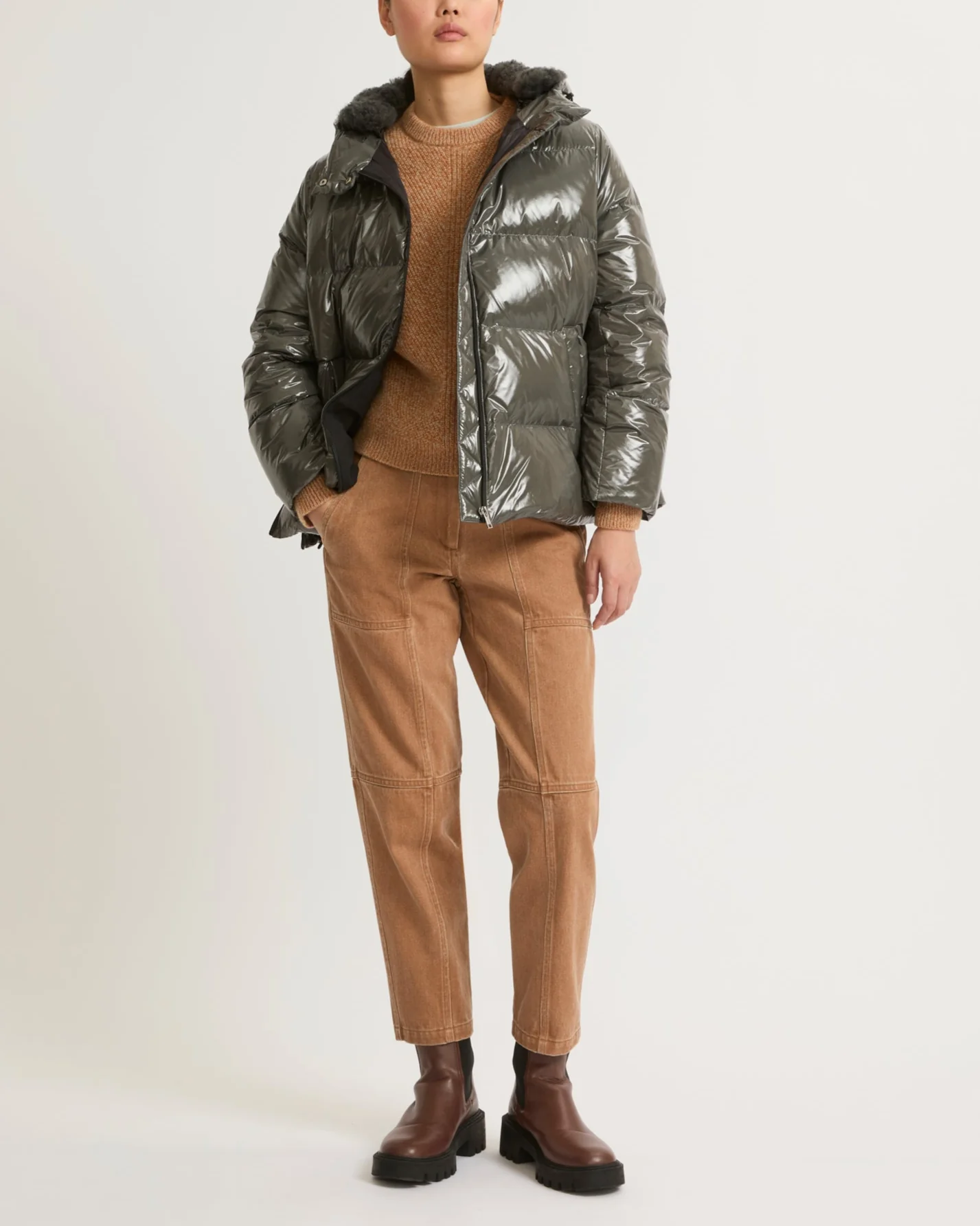 Hooded down jacket in shiny laminated nylon – Image 2