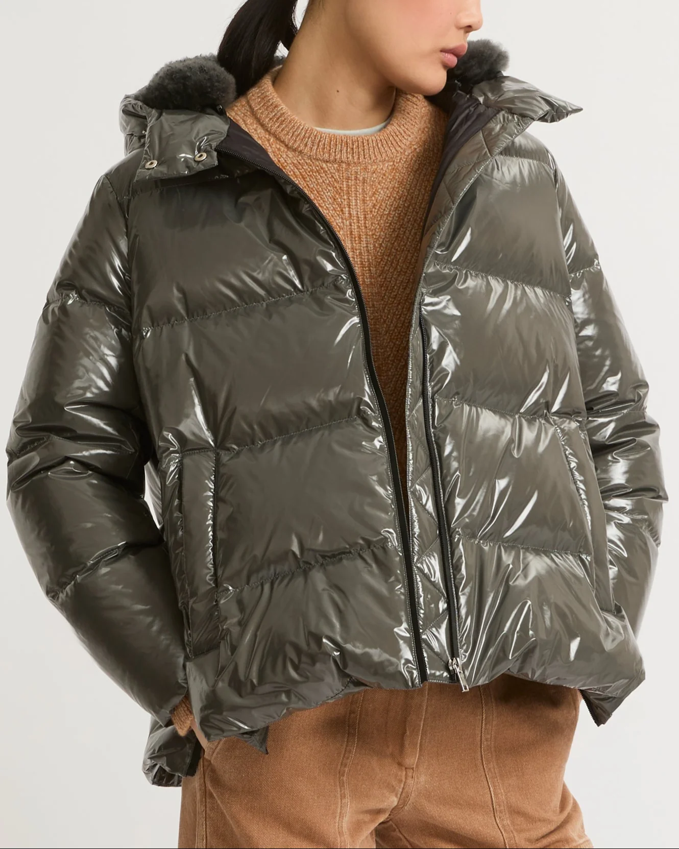 Hooded down jacket in shiny laminated nylon – Image 3
