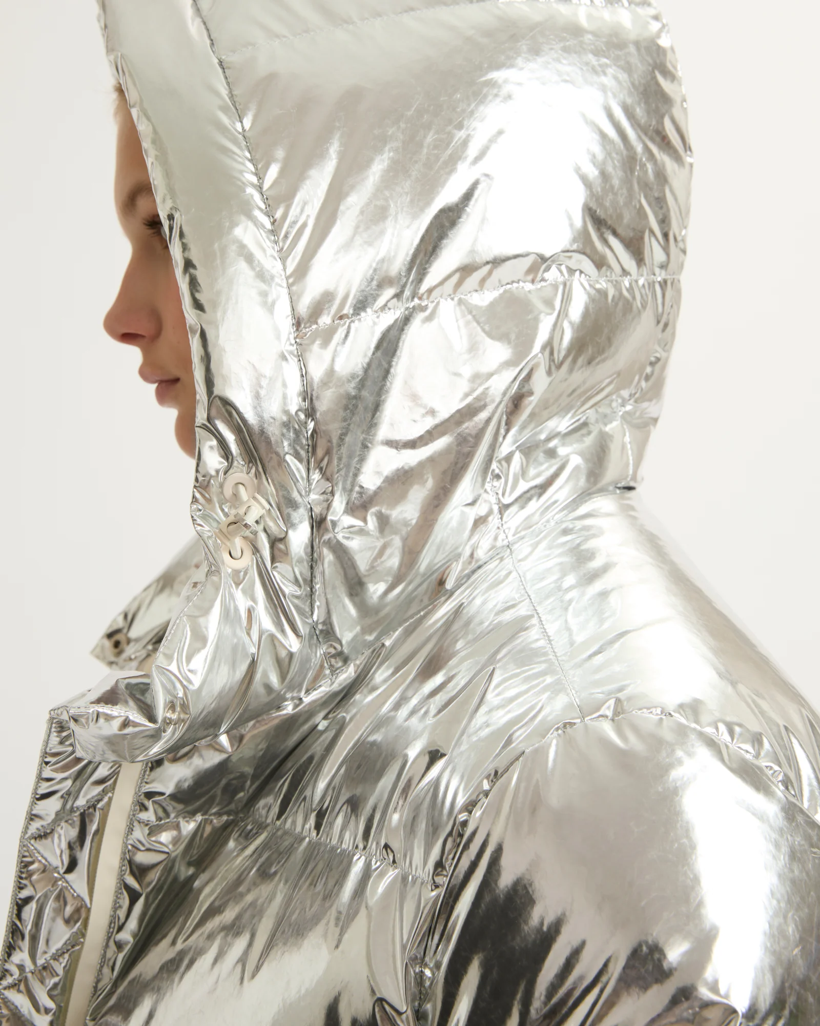 Hooded down jacket in shiny laminated nylon – Image 2