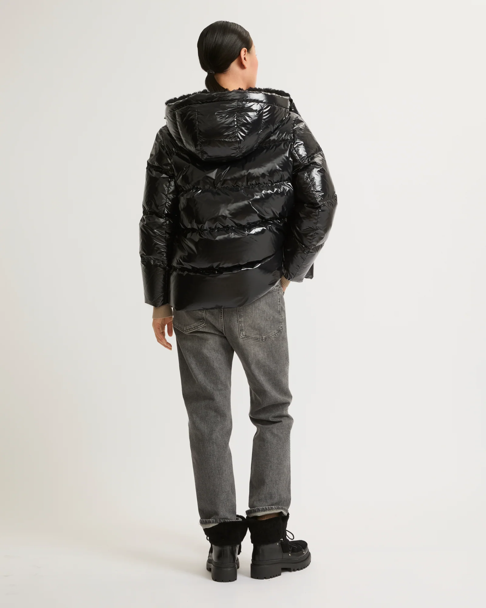 Hooded down jacket in shiny laminated nylon – Image 4