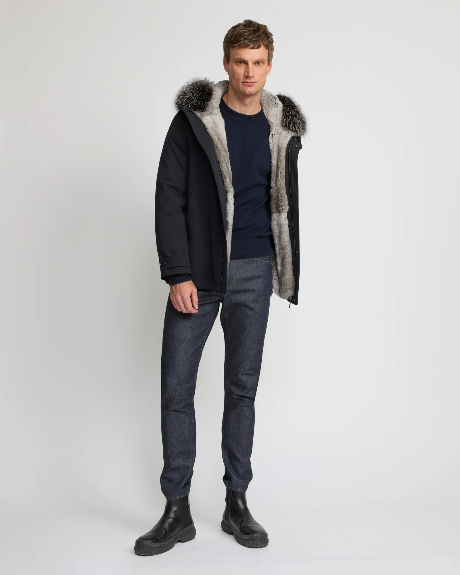 Short parka in technical wool and fox and rabbit fur – Image 2
