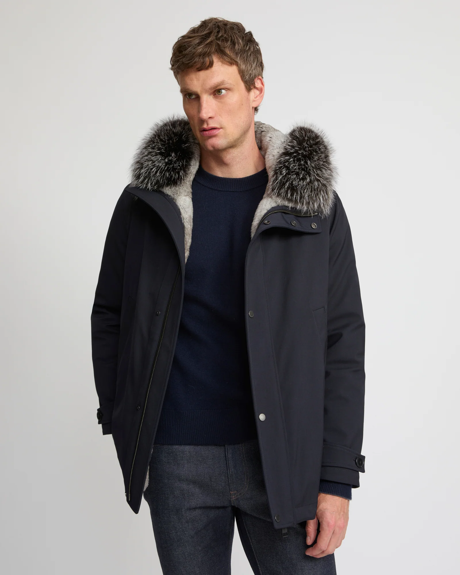 Short parka in technical wool and fox and rabbit fur – Image 4