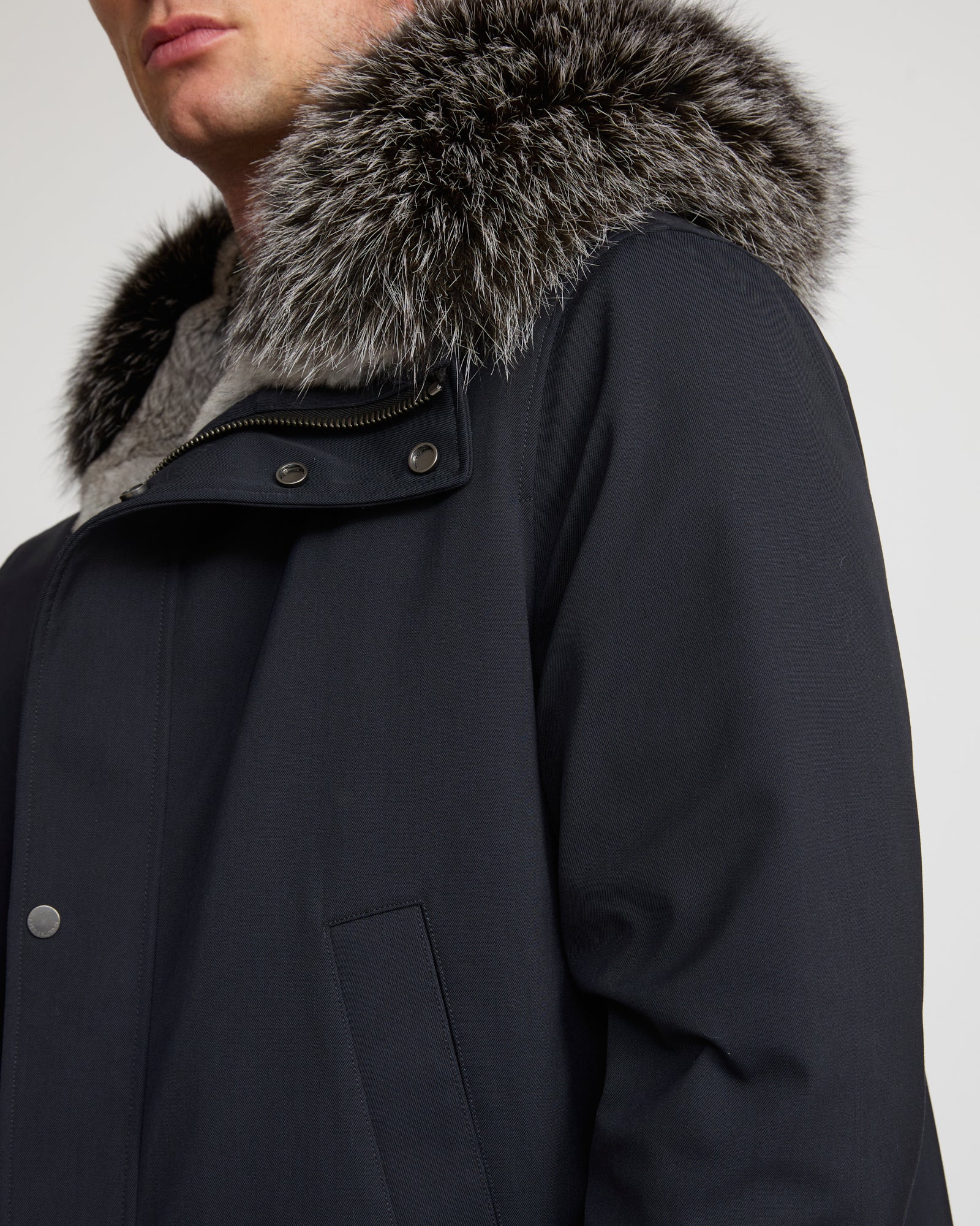 Short parka in technical wool and fox and rabbit fur – Image 5