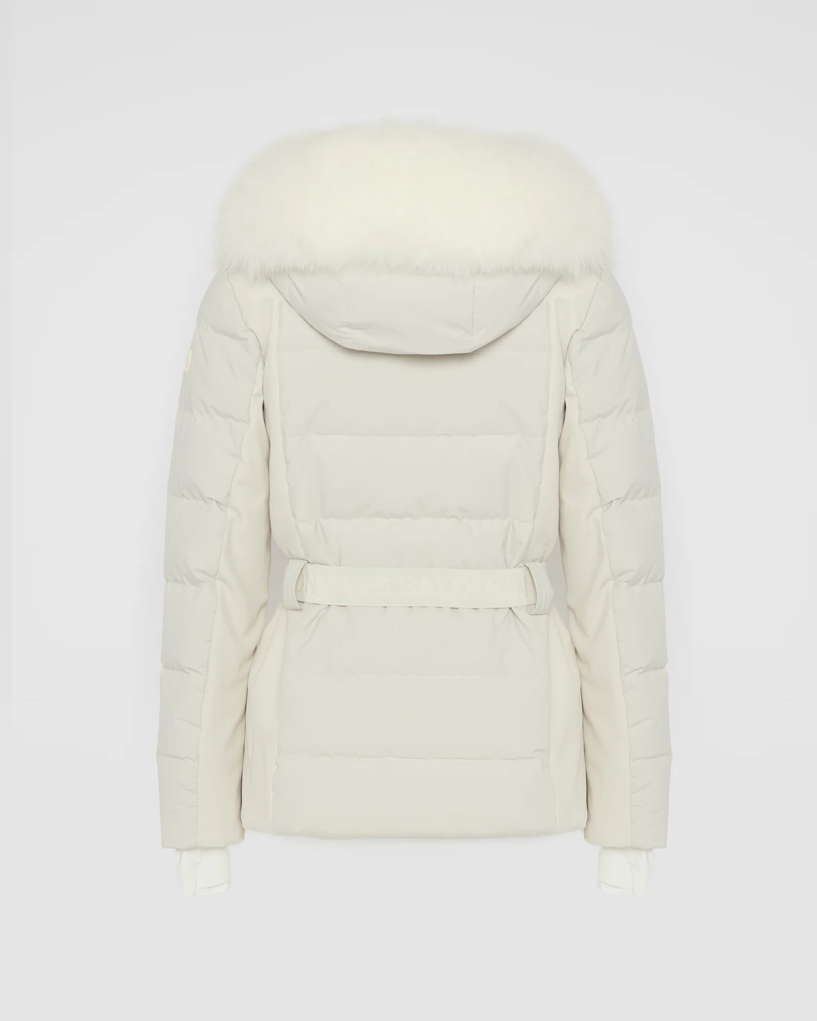 Mixed fabric belted ski jacket with fox fur trim – Image 8