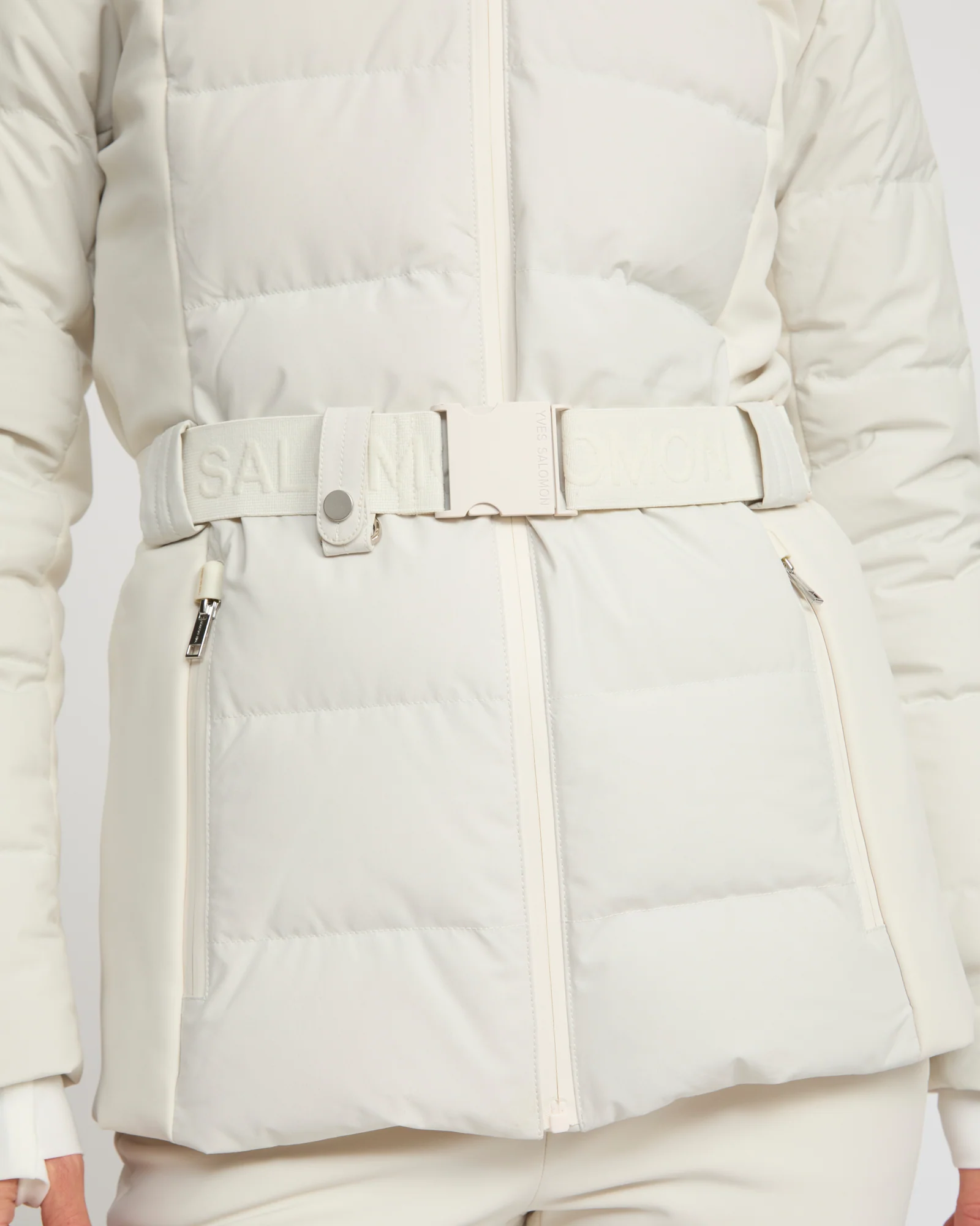 Mixed fabric belted ski jacket with fox fur trim – Image 2