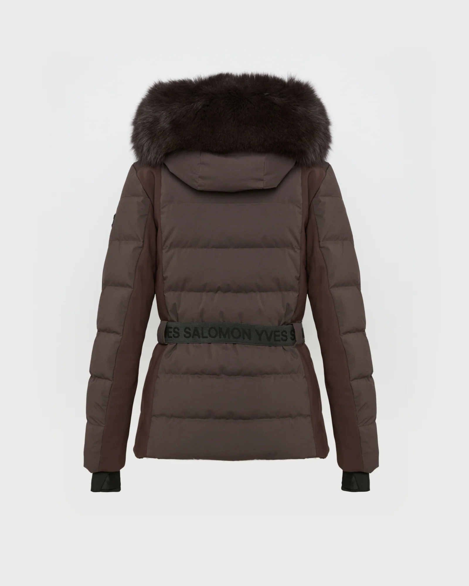Mixed fabric belted ski jacket with fox fur trim – Image 8