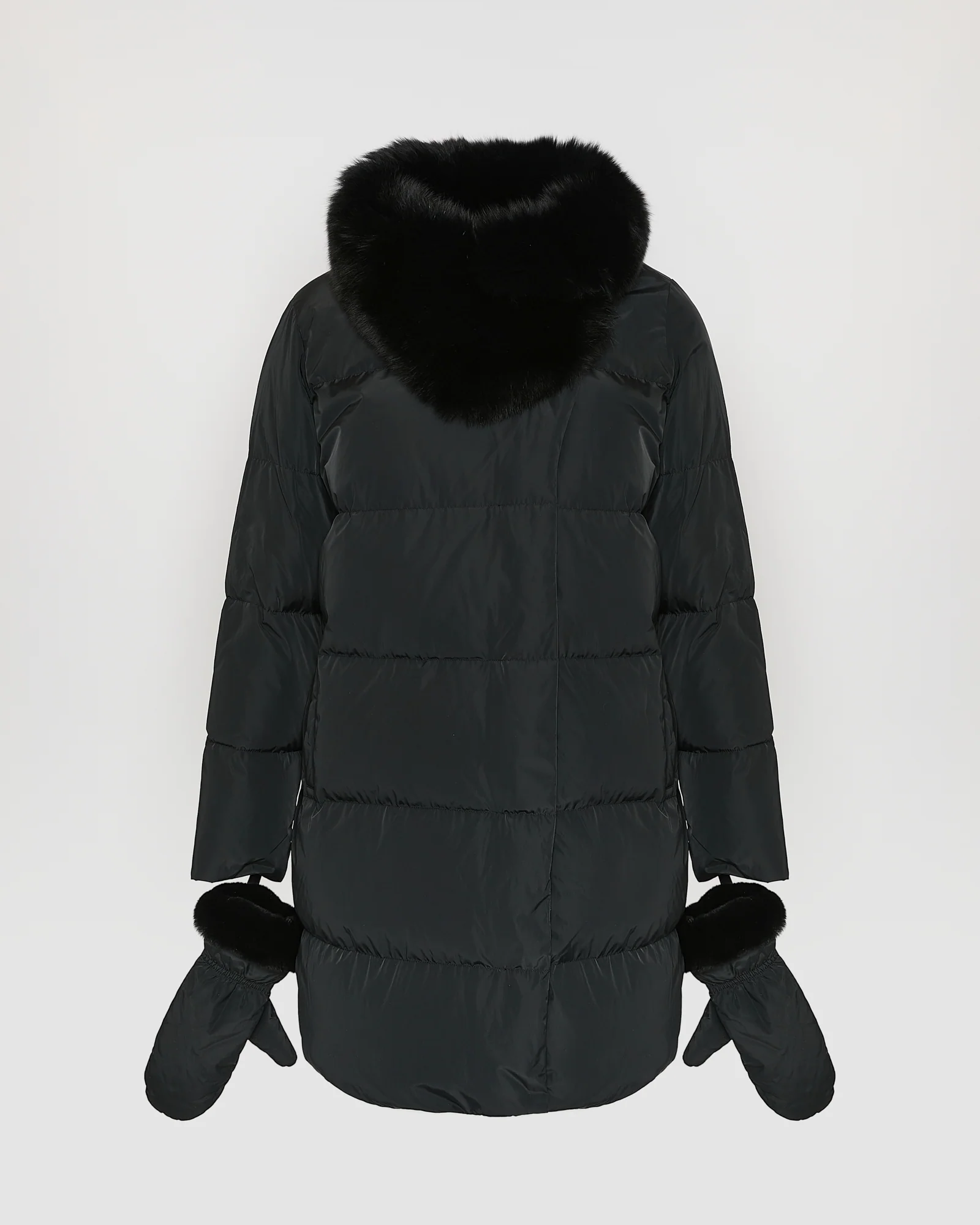 Long belted down jacket in technical fabric with detachable fox fur collar – Image 5