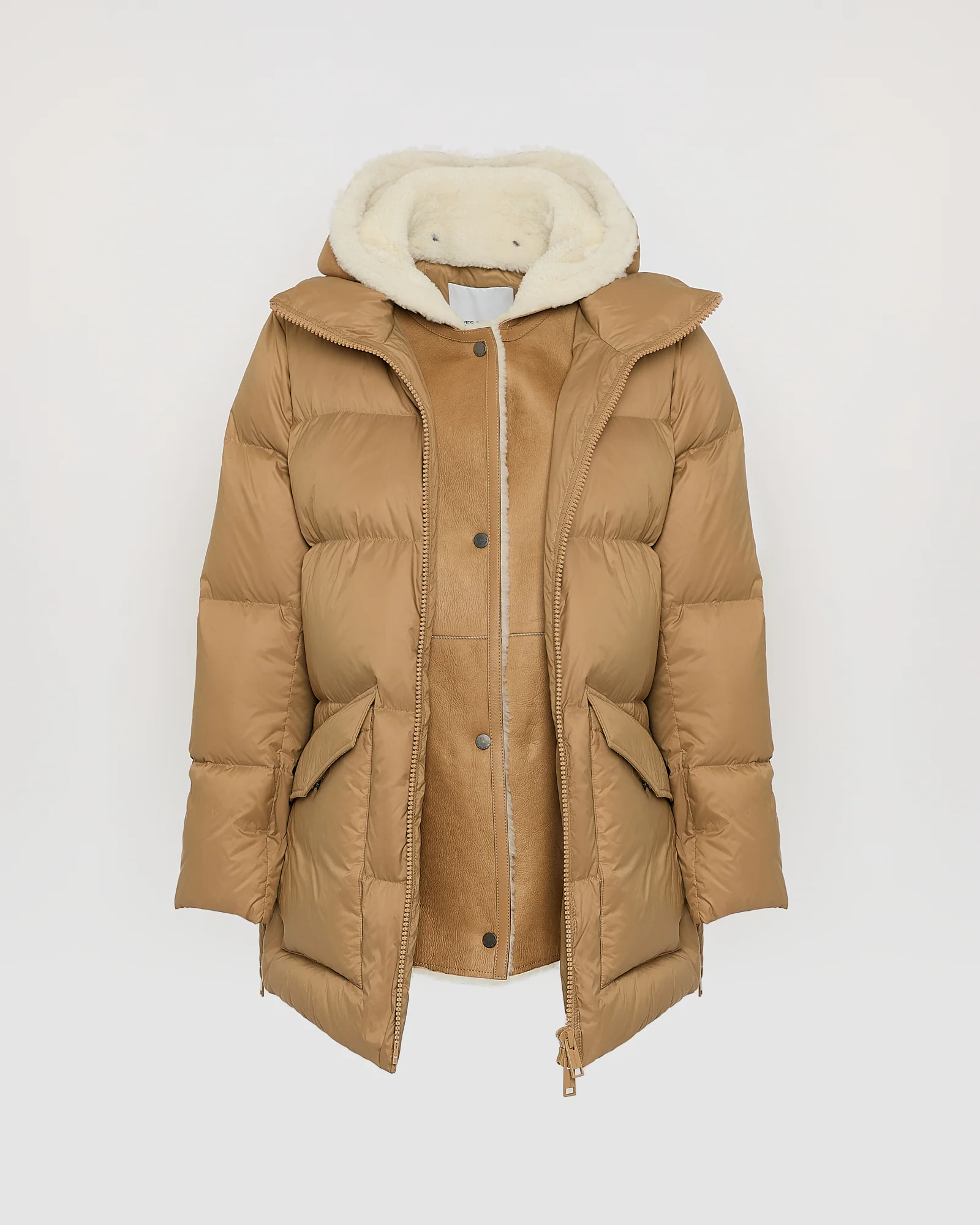 "A" line down jacket with lambskin shearling bib – Image 6