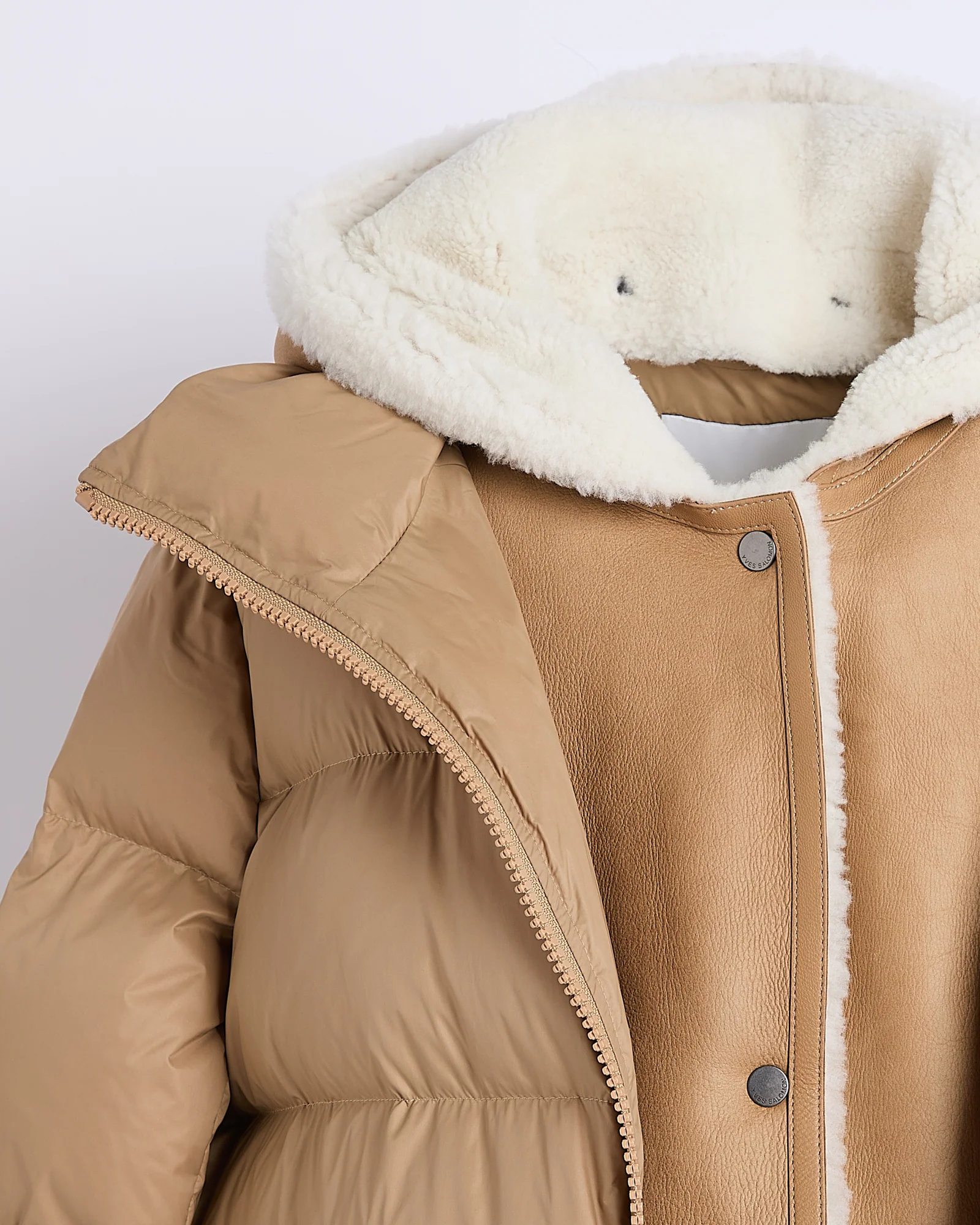 "A" line down jacket with lambskin shearling bib – Image 8